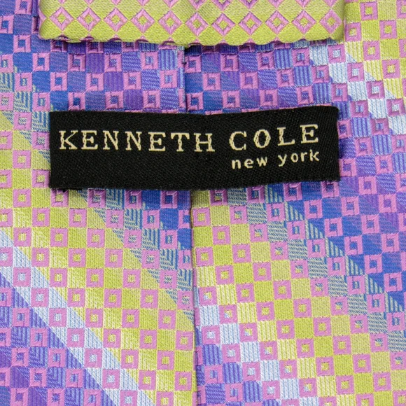 Kenneth Cole New York Men's Neck Tie - Purple, Blue, & Green Checkered Pattern - Picture 6 of 9